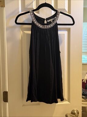 Daniel Rainn Black Halter Tank with Silver Beaded Neckline
